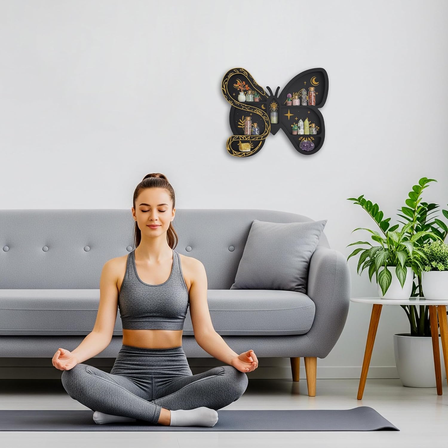 Butterfly & Snake Wall Shelf for Crystals Rocks Gems Healing Stones, Trinket & Knick Knack Shelf for Wiccans, Cute Shelves Unique Whimsical Spiritual Witchy Hippie Fairycore Forest Curio Decor