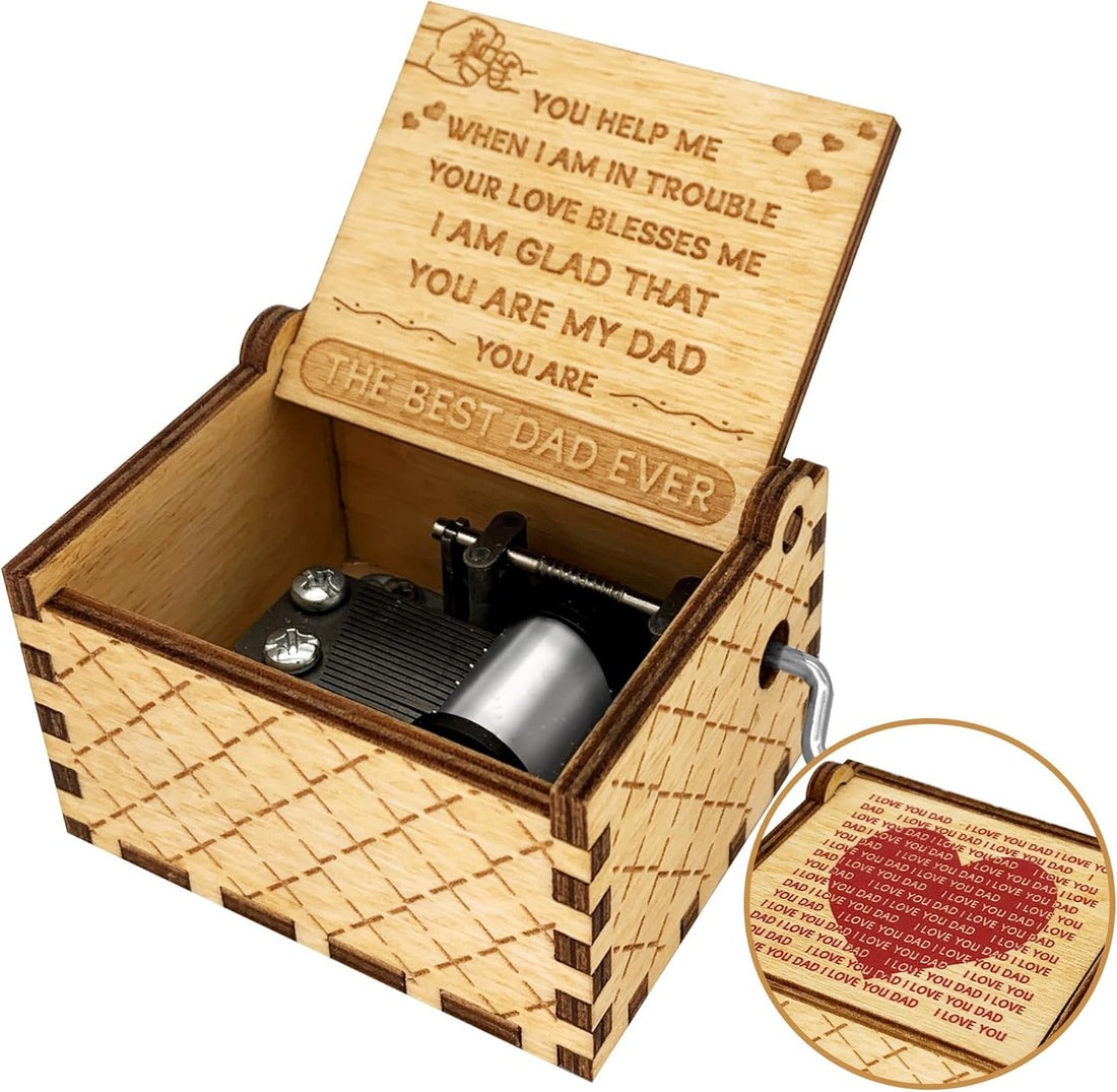 You Are My Sunshine Music Box, Birthday Gift for Dad from Daughter, Wood Laser Engraved Vintage Musical Box, I Love You Dad Wooden Gift for Valentines Day Christmas Thanksgiving Day Anniversary