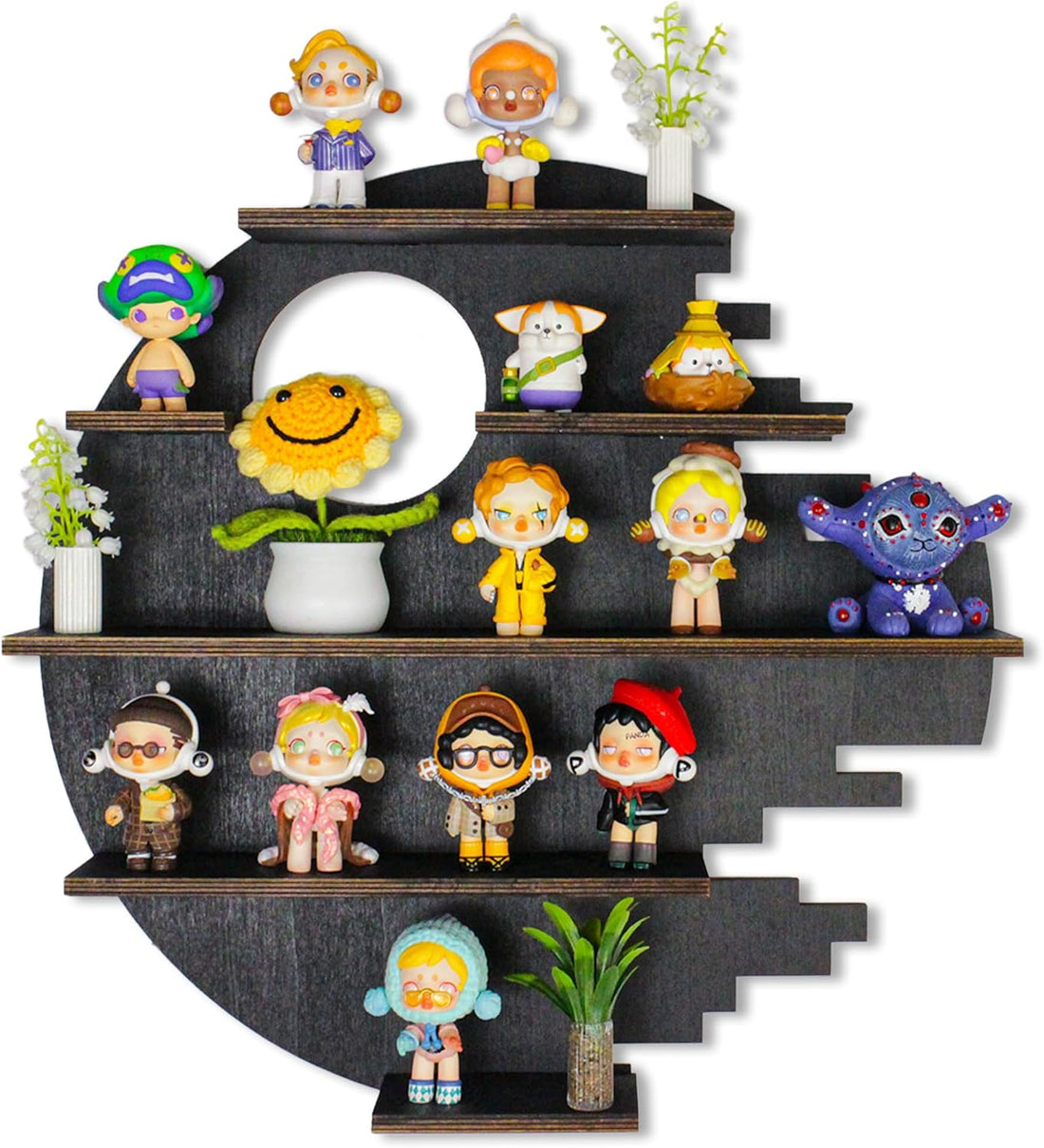 Large 17.7&quot; Wooden Circle Floating Shelves for Wall, Figures Minifigures Figurine Display Shelf Wall Mount, Wood Wall Hanging Shelf for Collection Collectibles, for Bedroom Living Room