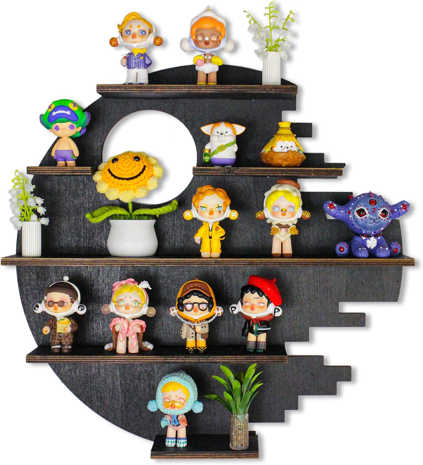 Large 17.7&quot; Wooden Circle Floating Shelves for Wall, Figures Minifigures Figurine Display Shelf Wall Mount, Wood Wall Hanging Shelf for Collection Collectibles, for Bedroom Living Room