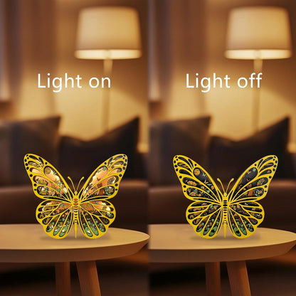 LED Night Light Wooden Butterfly Wall Decor, 3D Wood Butterflies Sculpture, Butterfly Statue for Indoor Bedroom Living Room, Butterfly Centerpieces for Tables, Modern Art Handmade Butterfly Crafts