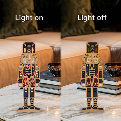 FNYDOX Nutcracker Christmas Decor, LED Nutcracker Wood Carving Christmas Tall Nutcracker Figures for Gifts Nut Cracker Christmas Decorations Living Room Bedroom Home Room Nutcracker Ornaments