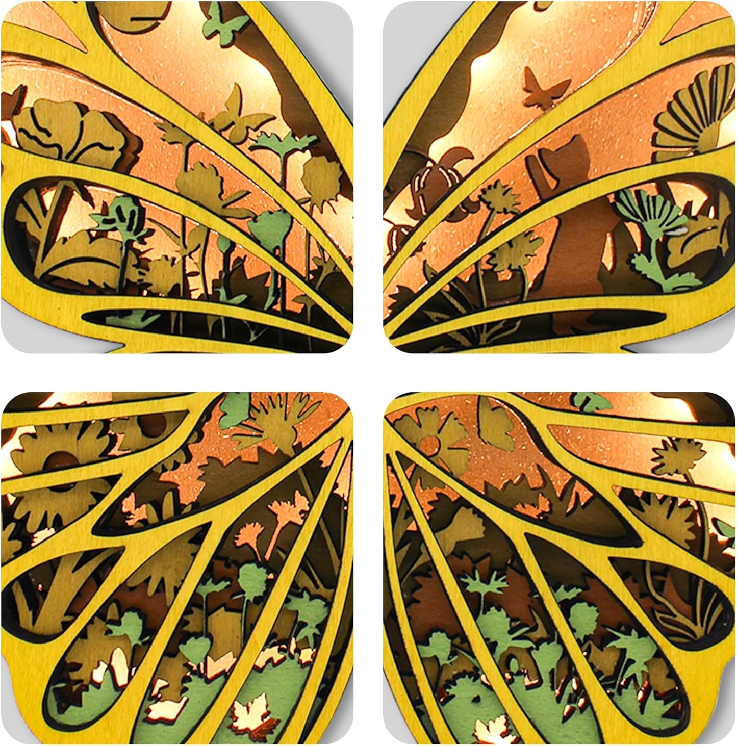 LED Night Light Wooden Butterfly Wall Decor, 3D Wood Butterflies Sculpture, Butterfly Statue for Indoor Bedroom Living Room, Butterfly Centerpieces for Tables, Modern Art Handmade Butterfly Crafts