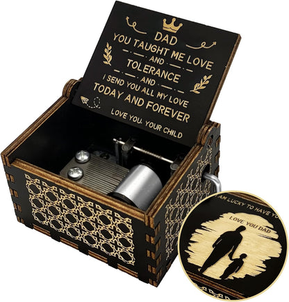 Birthday Gift for Dad from Daughter Son Child, Wooden Music Box Father’s Day Anniversary Valentine’s Day Gifts Musical Box, Black