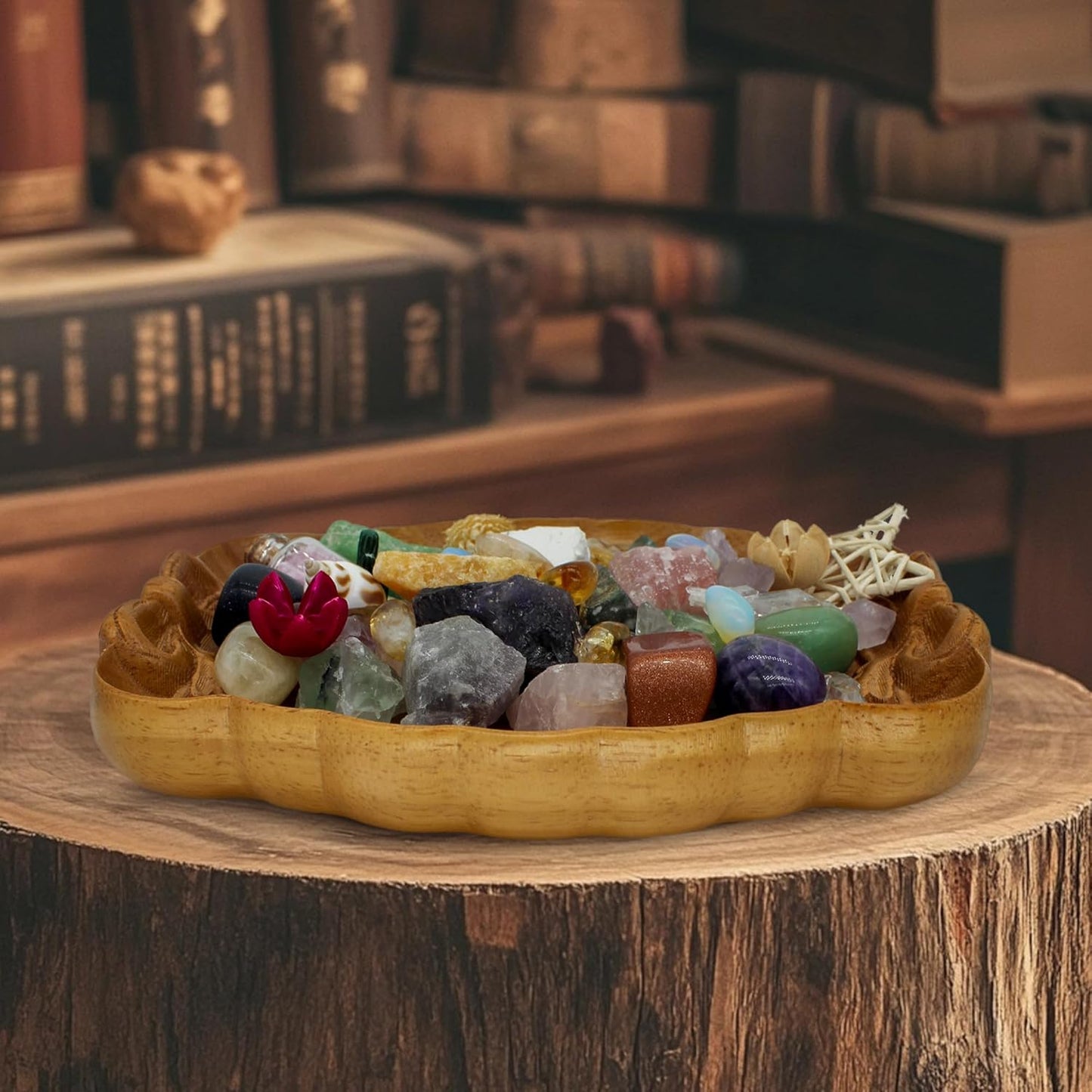 Bow Tie Crystal Storage Tray, Crystal Holder Organizer for Rocks, Gems, and Stones; Wooden Offering Bowl for Crystals Display, Decorative Bowl for Jewelry, Essential Oil and Nail Polish