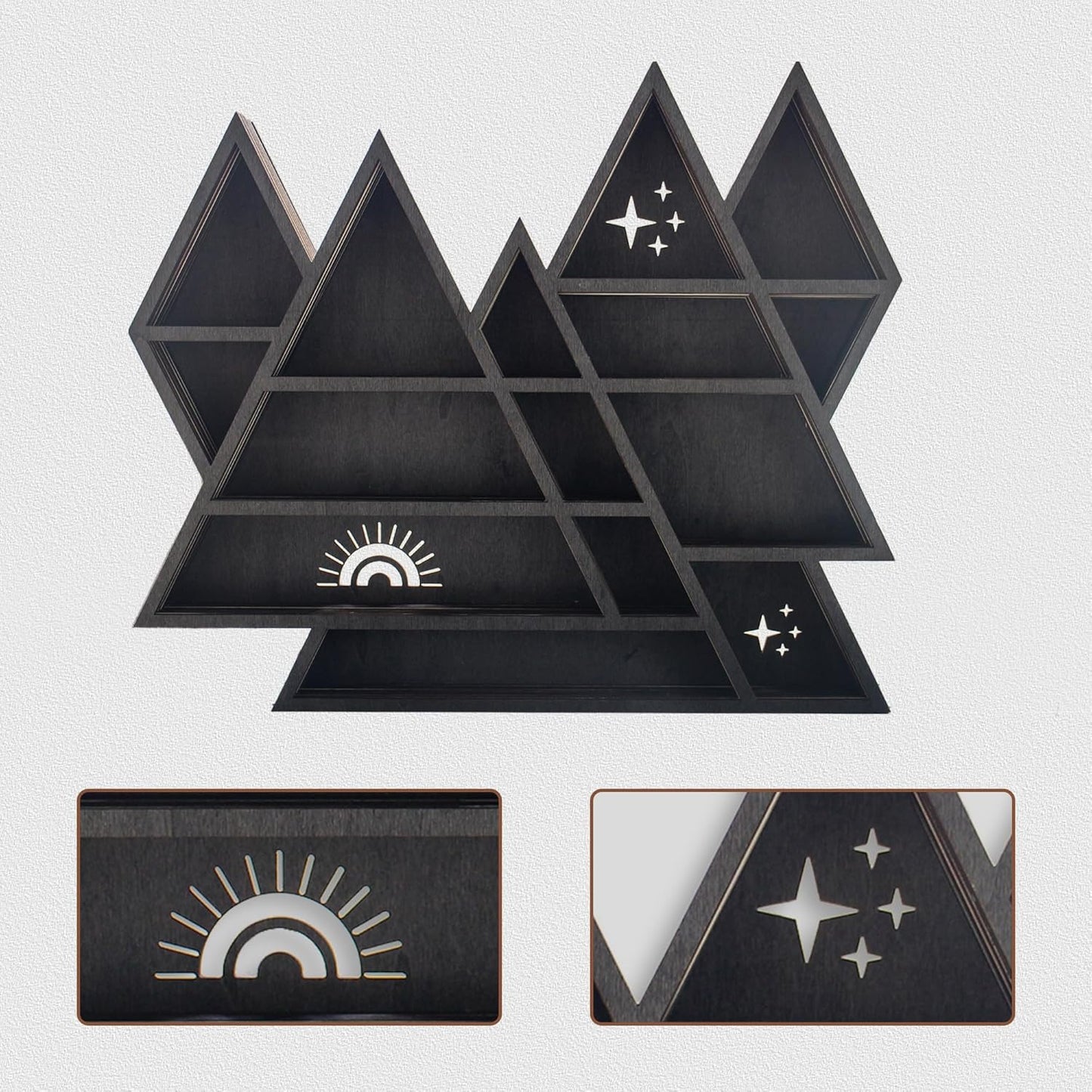 Triangle Mountain Crystal Shelf Display for Wall, Rock Gem Healing Stone Collections Display Shelf, Crystal Holder Trinket Organizer Knick Knack Shelf, Witchy Decor Gift for Women - 2025 UPGRADED