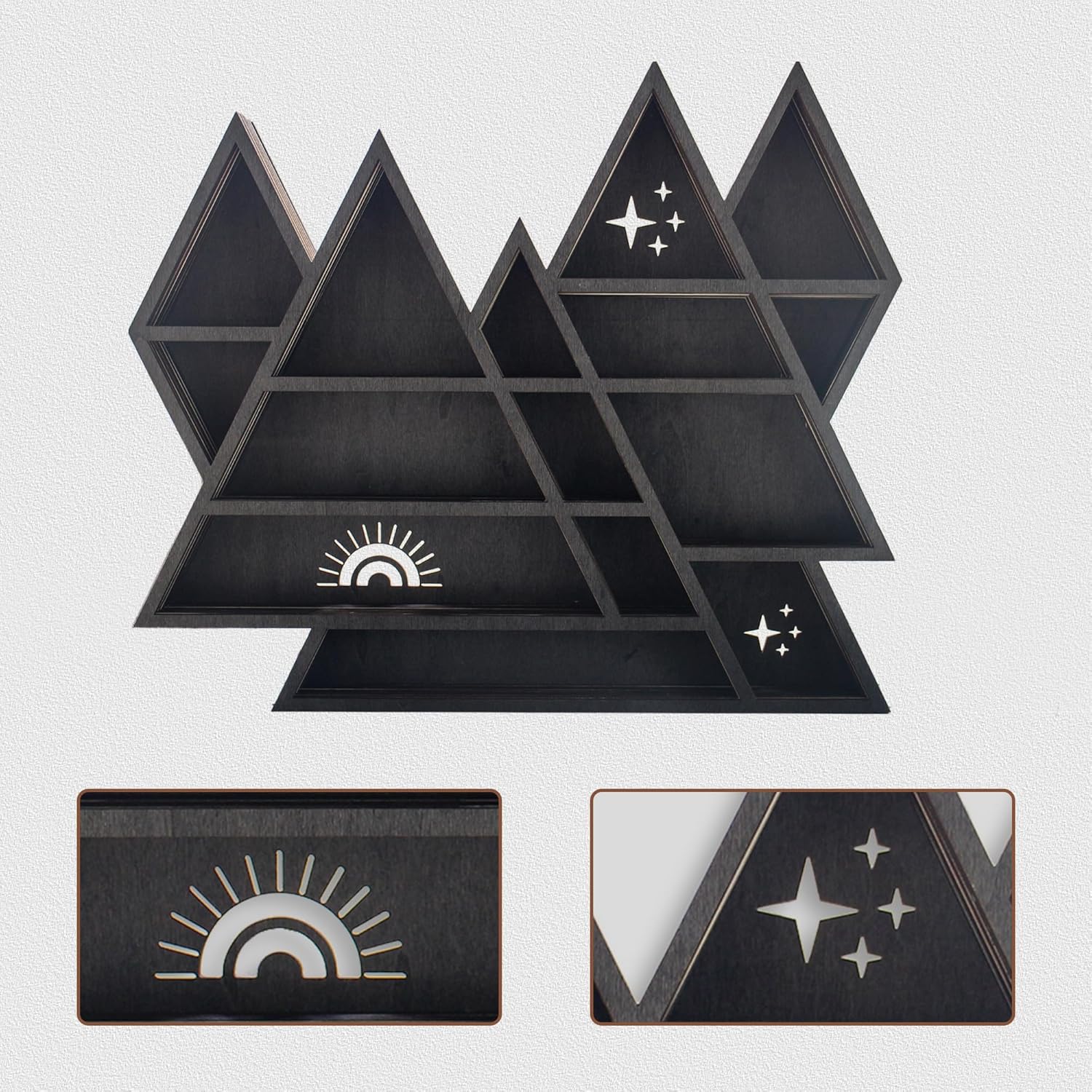 Triangle Mountain Crystal Shelf Display for Wall, Rock Gem Healing Stone Collections Display Shelf, Crystal Holder Trinket Organizer Knick Knack Shelf, Witchy Decor Gift for Women - 2025 UPGRADED