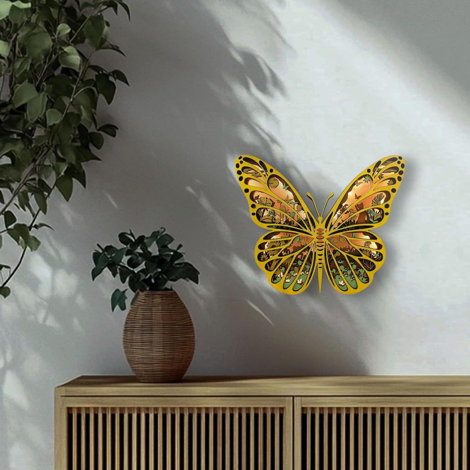 LED Night Light Wooden Butterfly Wall Decor, 3D Wood Butterflies Sculpture, Butterfly Statue for Indoor Bedroom Living Room, Butterfly Centerpieces for Tables, Modern Art Handmade Butterfly Crafts