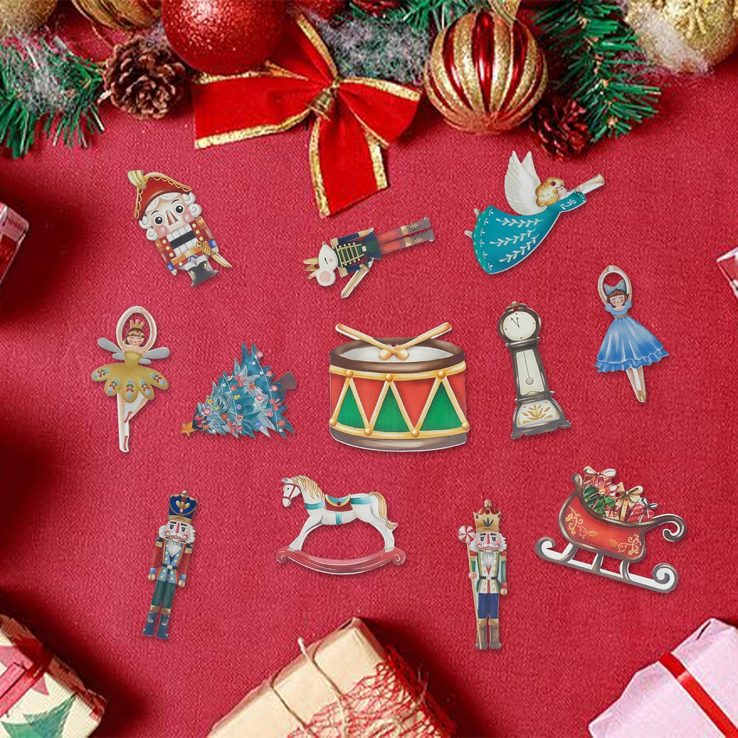 Christmas Nutcracker Ornament Set 24 PCS, Wooden Nutcracker Creative Decorations, Nut Hanging Christmas Statues Set, Christmas Tree Hanging Figurines Decor, Holiday Presents for Home Party, Xmas Gifts