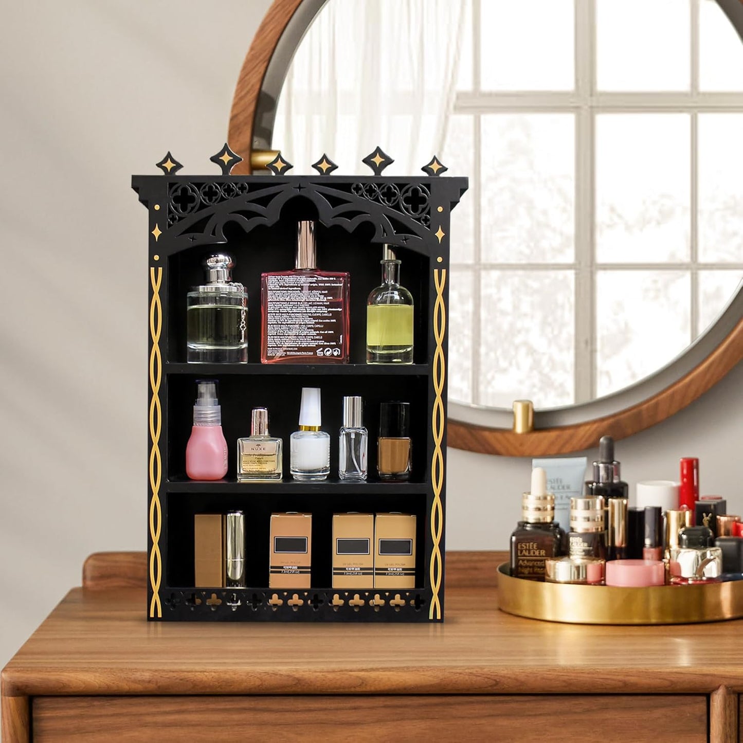 Large Gothic Crystal Shelf Display for Wall, Wooden Witchy Shelves for Home Decor, Trinket Knick Knack Shelf for Crystals Rocks Gems and Stones, Witch Crystals Storage Holder Organizer