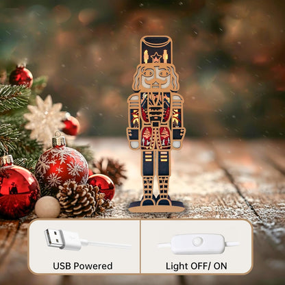 FNYDOX Nutcracker Christmas Decor, LED Nutcracker Wood Carving Christmas Tall Nutcracker Figures for Gifts Nut Cracker Christmas Decorations Living Room Bedroom Home Room Nutcracker Ornaments