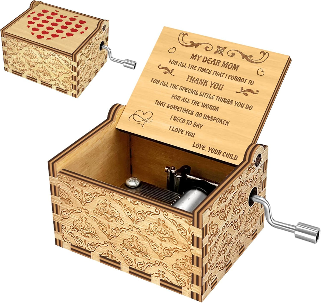 You are My Sunshine Music Box, Mom Mothers Day Birthday Gifts from Daughter Son Child Kids, Hand Crank I Love You Heart Engraved Musical Box