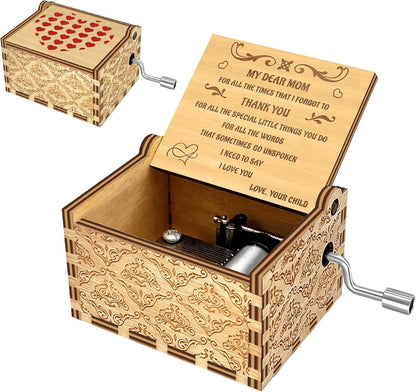 You are My Sunshine Music Box, Mom Mothers Day Birthday Gifts from Daughter Son Child Kids, Hand Crank I Love You Heart Engraved Musical Box