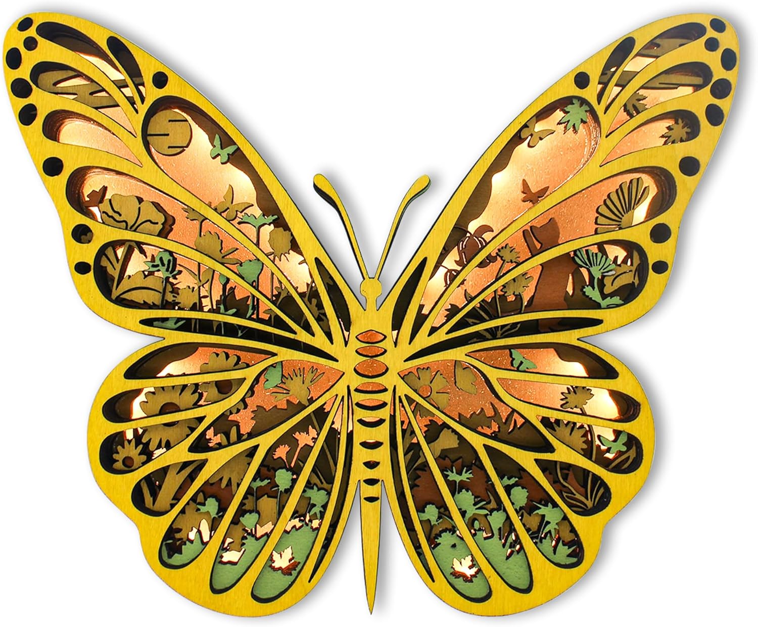 LED Night Light Wooden Butterfly Wall Decor, 3D Wood Butterflies Sculpture, Butterfly Statue for Indoor Bedroom Living Room, Butterfly Centerpieces for Tables, Modern Art Handmade Butterfly Crafts
