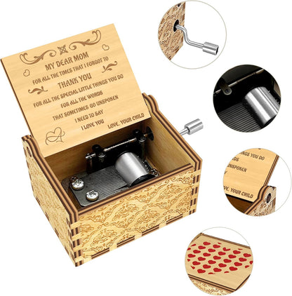 You are My Sunshine Music Box, Mom Mothers Day Birthday Gifts from Daughter Son Child Kids, Hand Crank I Love You Heart Engraved Musical Box