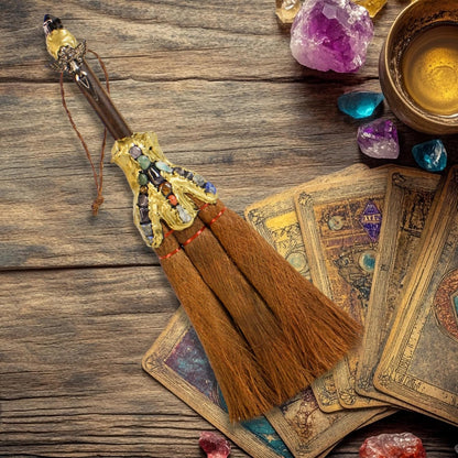Witches Broom Wiccan Decor, Witch Natural Crystals Magic Broom, Wiccan Supplies and Tools, Besom Broom Witchcraft Supplies Wiccan Altar Pagan Altar Supplies, Halloween Present for Witches