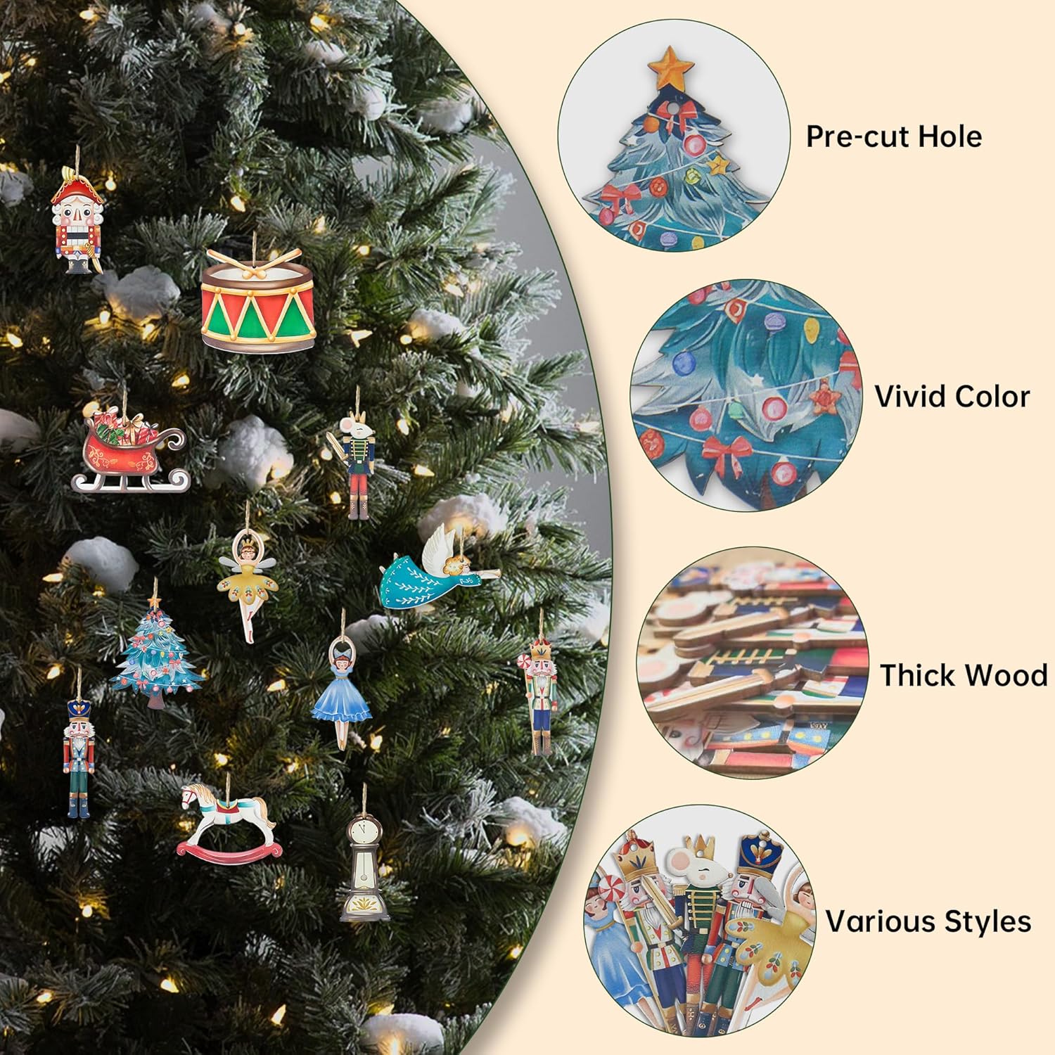Christmas Nutcracker Ornament Set 24 PCS, Wooden Nutcracker Creative Decorations, Nut Hanging Christmas Statues Set, Christmas Tree Hanging Figurines Decor, Holiday Presents for Home Party, Xmas Gifts