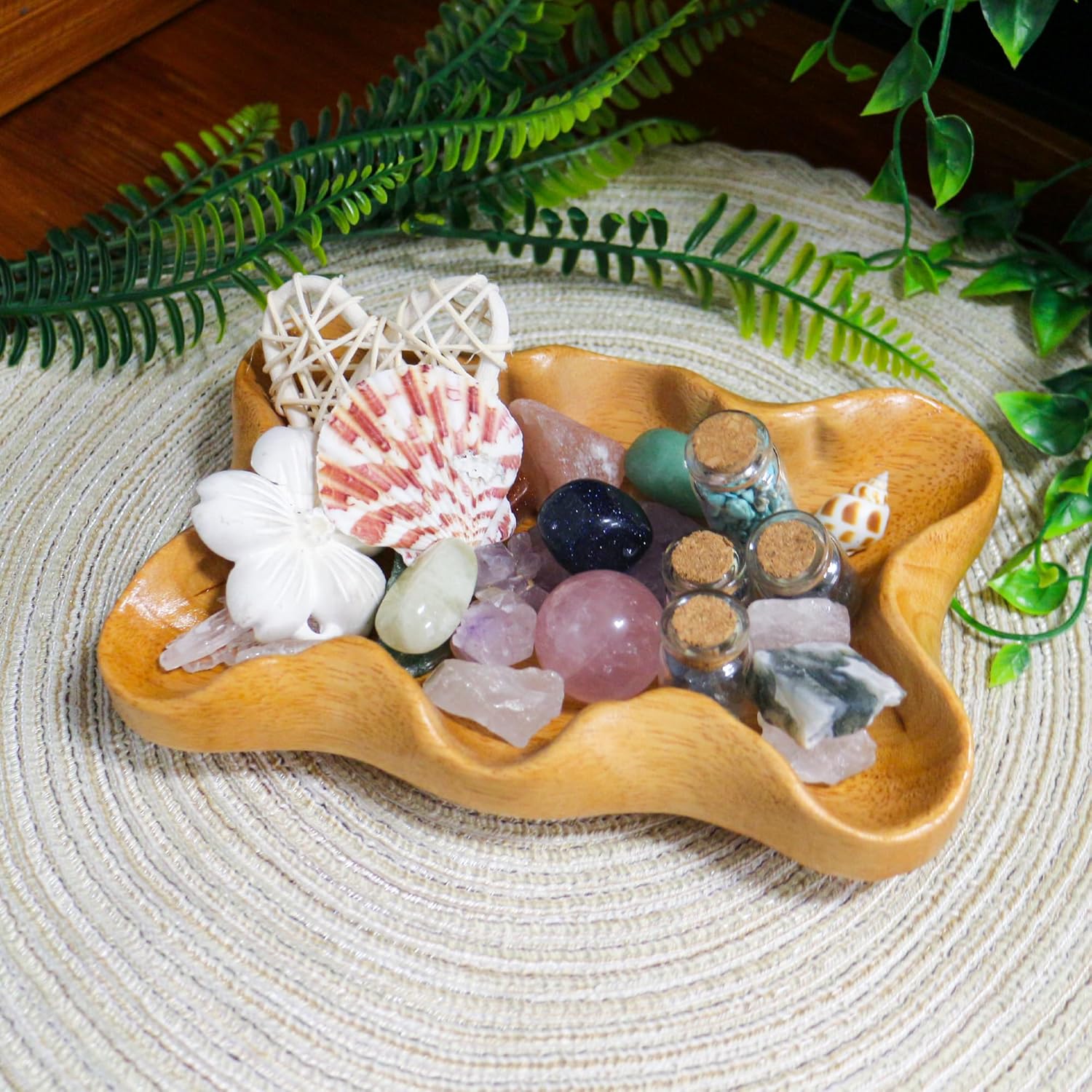 Crystal Tray for Rocks, Gems, and Healing Stones, Wooden Offering Bowl, Crystal Storage Holder, Decorative Display Tray, Crystal Organizer, Zen Bowl, Tray for Essential Oils