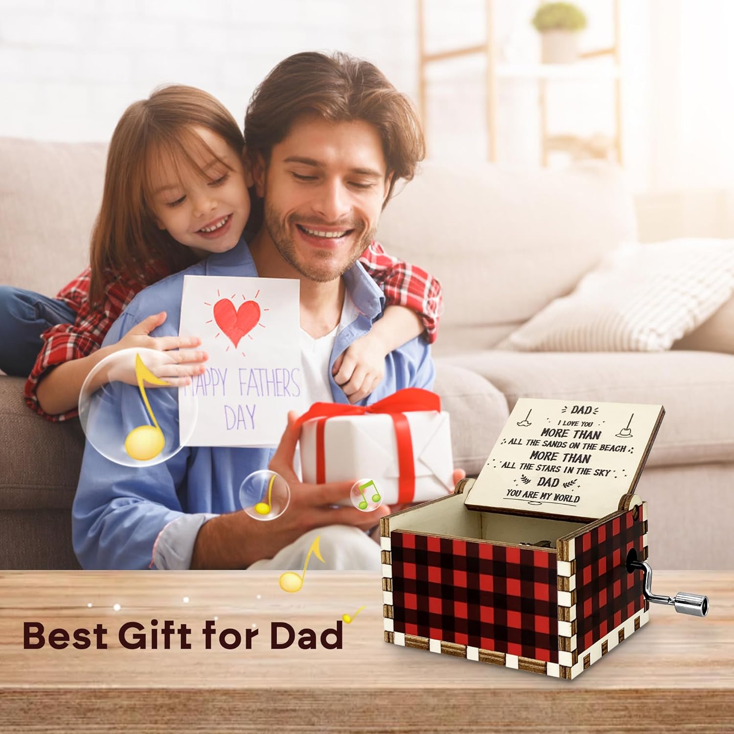 Dad Birthday Gifts from Daughter, Music Box Red Black Buffalo Plaid Fathers Day Best Dad Ever I Love You Dad Wooden Musical Box Dad Gift