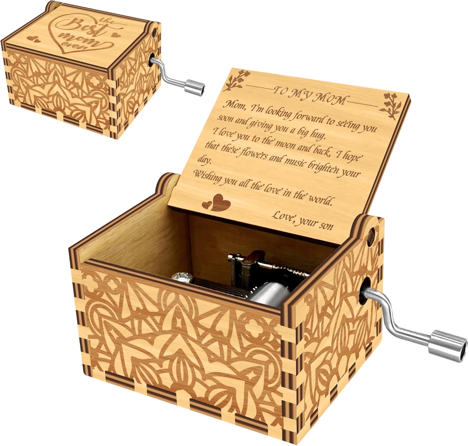 Music Box Best Mom Ever Gifts for Mom Birthday Gifts from Son Daughter, I Love You from The Moon and Back Wooden Musical Box, You are My Sunshine Mothers Day Christmas Thanksgiving Present