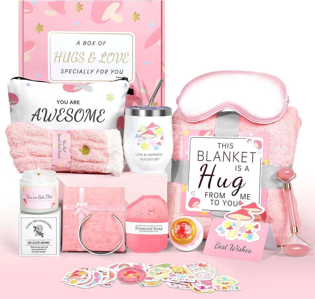 Get Well Soon Gifts for Women, Pink Self Care Package Feel Better Basket, After Surgery Sympathy Gifts Sick Care Package, Inspirational Sending Hugs Basket Thinking of You Gift Encouragement Gifts