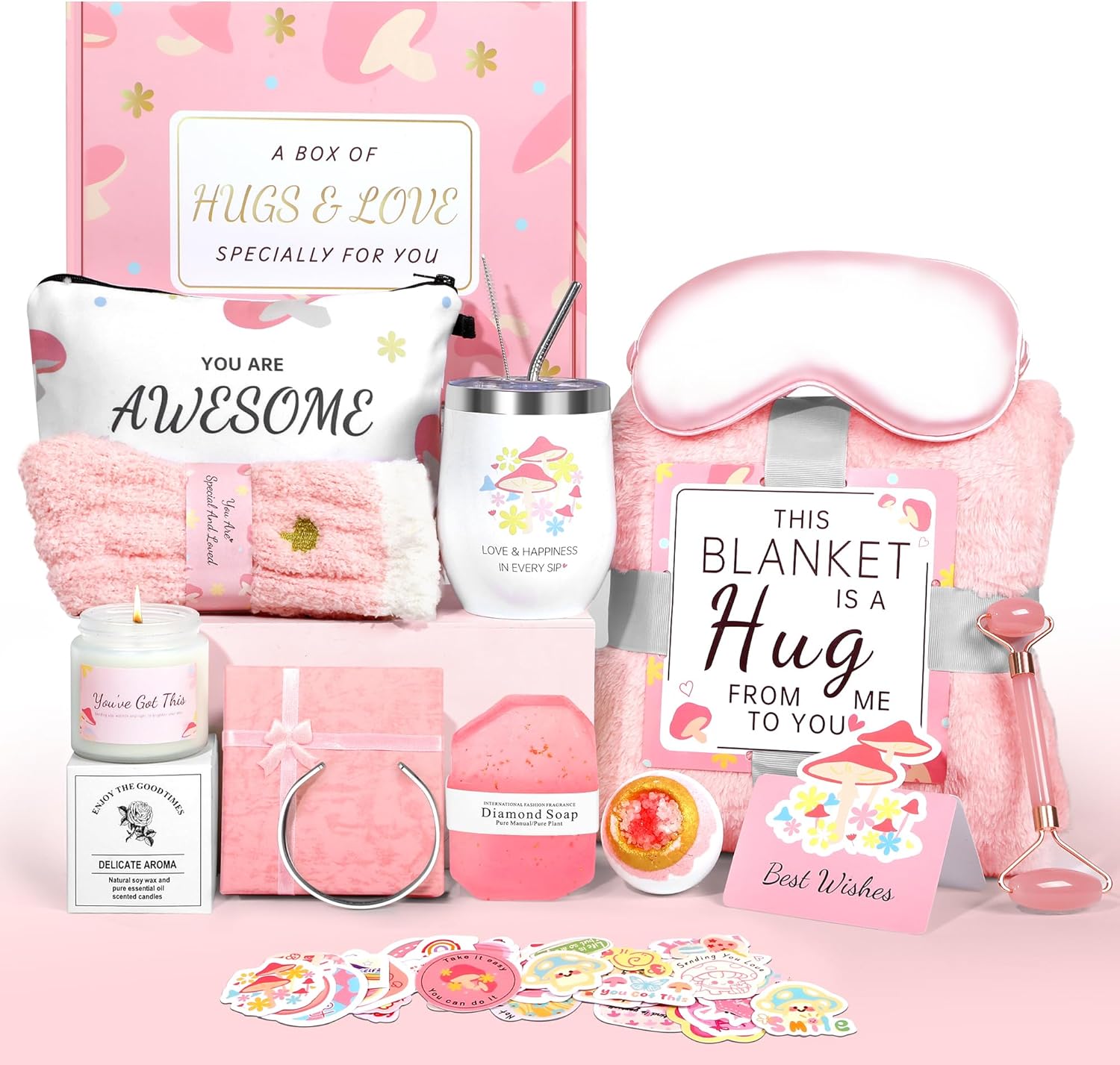 Get Well Soon Gifts for Women, Pink Self Care Package Feel Better Basket, After Surgery Sympathy Gifts Sick Care Package, Inspirational Sending Hugs Basket Thinking of You Gift Encouragement Gifts