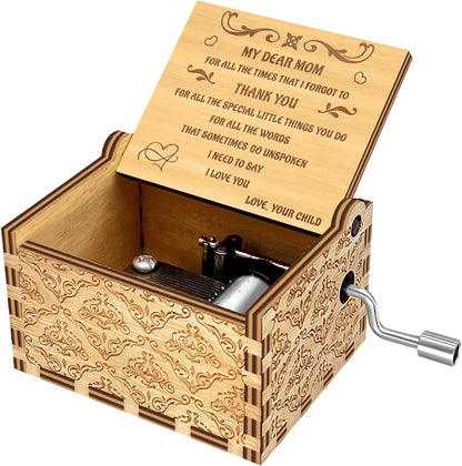 You are My Sunshine Music Box, Mom Mothers Day Birthday Gifts from Daughter Son Child Kids, Hand Crank I Love You Heart Engraved Musical Box