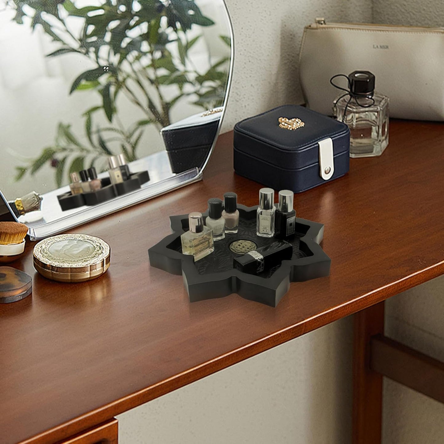 Wooden Lotus Tray, Incense Burner for Stick/Cone, Rocks Gems Healing Stones Display Holder, Organizer for Essential Oil & Jewelry, Wood Lotus Bowl Decor for Meditation, Wiccan Supplies and Tools