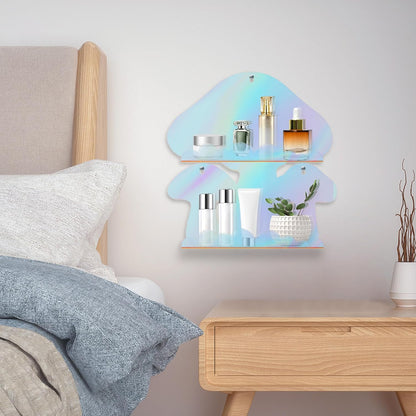 Iridescent Acrylic Mushroom Floating Shelves, Clear Rainbow Floating Shelves for Wall, Cute Shelves Mushroom Decor Gifts for Women, Mushroom Item Trinket Shelf Knick Knack Display Shelves Wall Mounted
