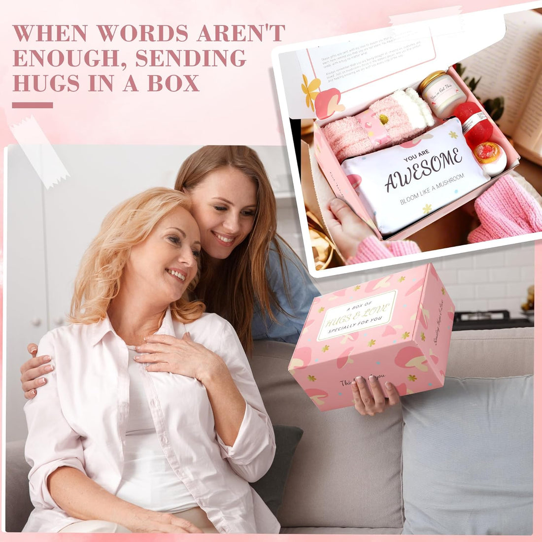 Get Well Soon Gifts for Women, Pink Self Care Package Feel Better Basket, After Surgery Sympathy Gifts Sick Care Package, Inspirational Sending Hugs Basket Thinking of You Gift Encouragement Gifts