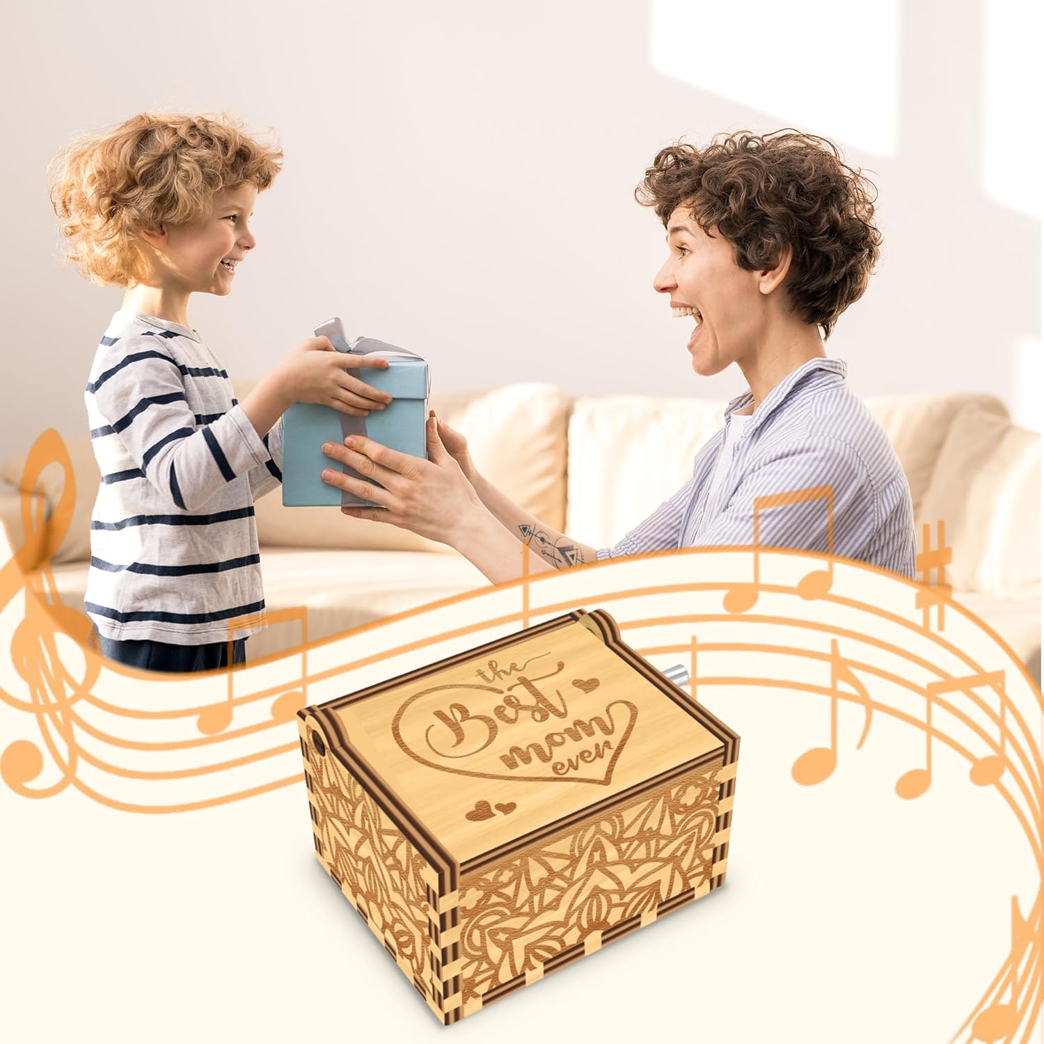 Music Box Best Mom Ever Gifts for Mom Birthday Gifts from Son Daughter, I Love You from The Moon and Back Wooden Musical Box, You are My Sunshine Mothers Day Christmas Thanksgiving Present