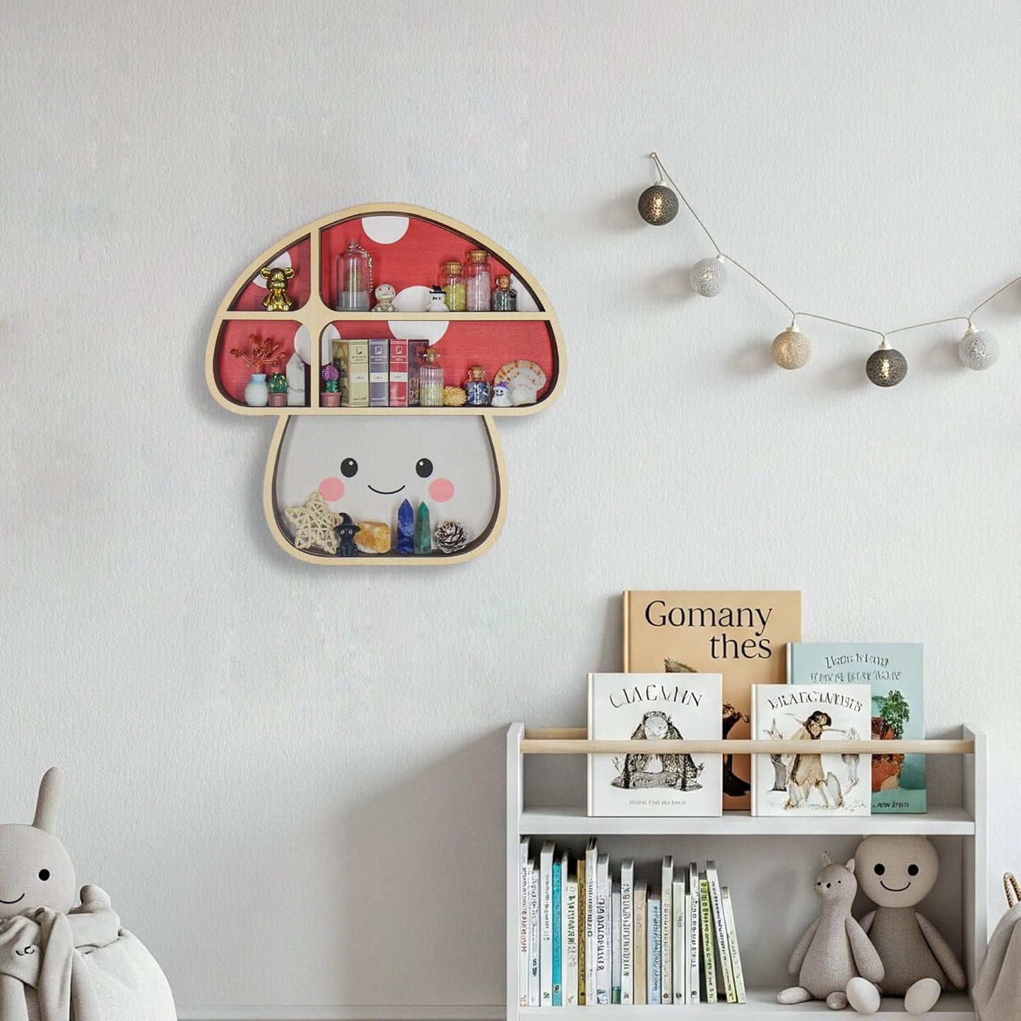 Cute Mushroom Wall Decor Gift Trinket Knick Knack Shelf Wooden Shelf for Crystals Rocks Gems Healing Stones Oddities and Curiosities Crystal Holder Whimsical Witchy Hippie Forest Room Wall Decor