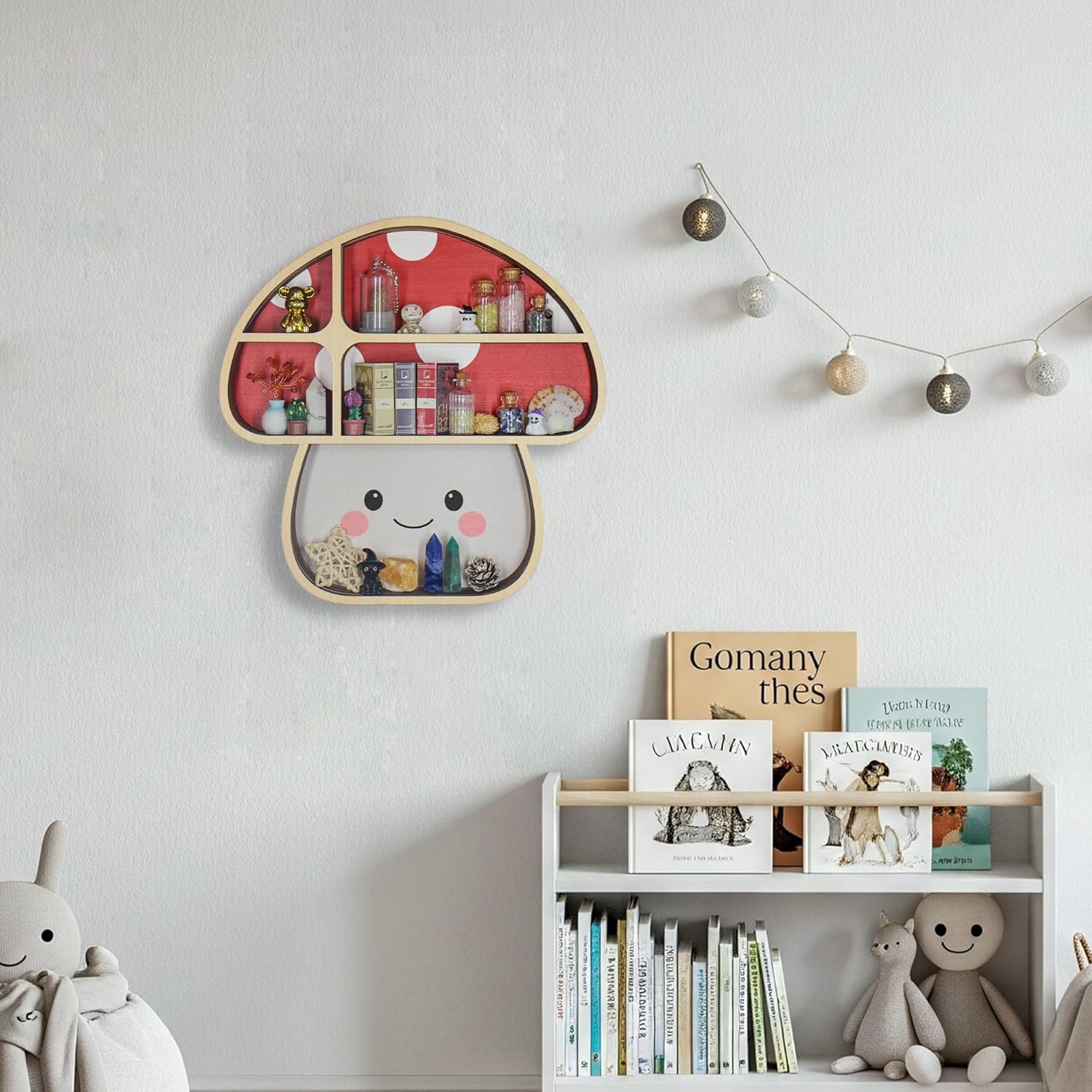 Cute Mushroom Wall Decor Gift Trinket Knick Knack Shelf Wooden Shelf for Crystals Rocks Gems Healing Stones Oddities and Curiosities Crystal Holder Whimsical Witchy Hippie Forest Room Wall Decor