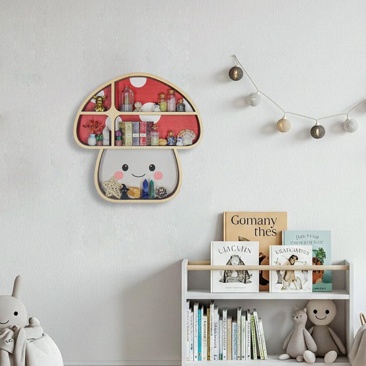 Cute Mushroom Wall Decor Gift Trinket Knick Knack Shelf Wooden Shelf for Crystals Rocks Gems Healing Stones Oddities and Curiosities Crystal Holder Whimsical Witchy Hippie Forest Room Wall Decor