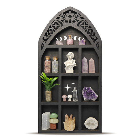 Black Moth Crystal Display Shelf Wooden Moon Shelf
