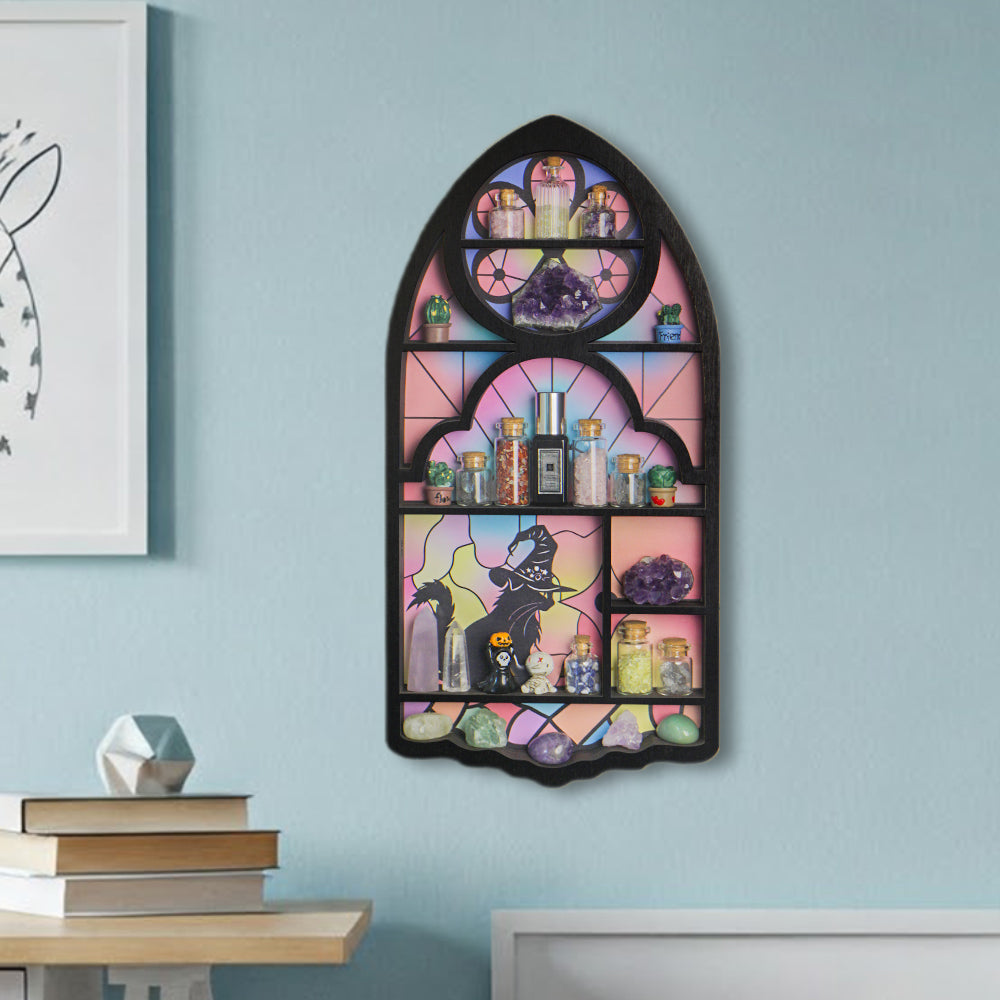 Wooden Floating Shelves for Wall, Cat Shape Wall Shelf Wall Decor Crystal Rock Gem Stone Display Shelf, Trinket Knick Knack Shelf