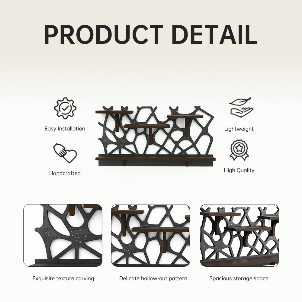 Spider Web Floating Shelf - FNYDOXGI Gothic Halloween Hanging Shelf with Hooks for Wall Oddities and Curiosities - Black Spooky Goth Wall Decor for Kitchen and Home - Crystal Display Shelf for Stones