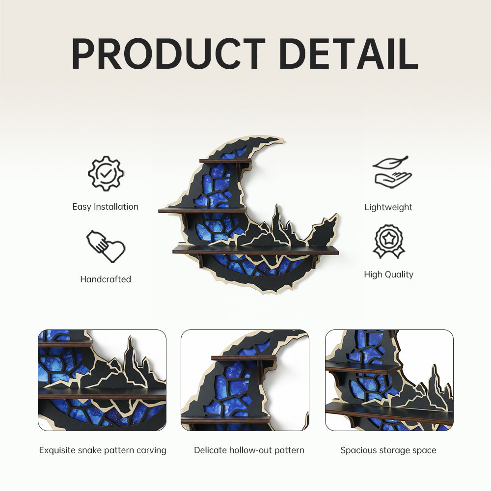 FNYDOXGI Floating Shelf-Wiccan Moon Phase Decorative Display Shelf with Crystal Accents, Compact Wooden Wall-Mounted Design for Organizing Collectibles, Crystals, Rocks, and Small Ornaments, Halloween Decoration, Wall Decor, Best Choice Of Gift