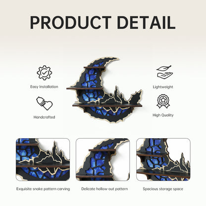 FNYDOXGI Floating Shelf-Wiccan Moon Phase Decorative Display Shelf with Crystal Accents, Compact Wooden Wall-Mounted Design for Organizing Collectibles, Crystals, Rocks, and Small Ornaments, Halloween Decoration, Wall Decor, Best Choice Of Gift