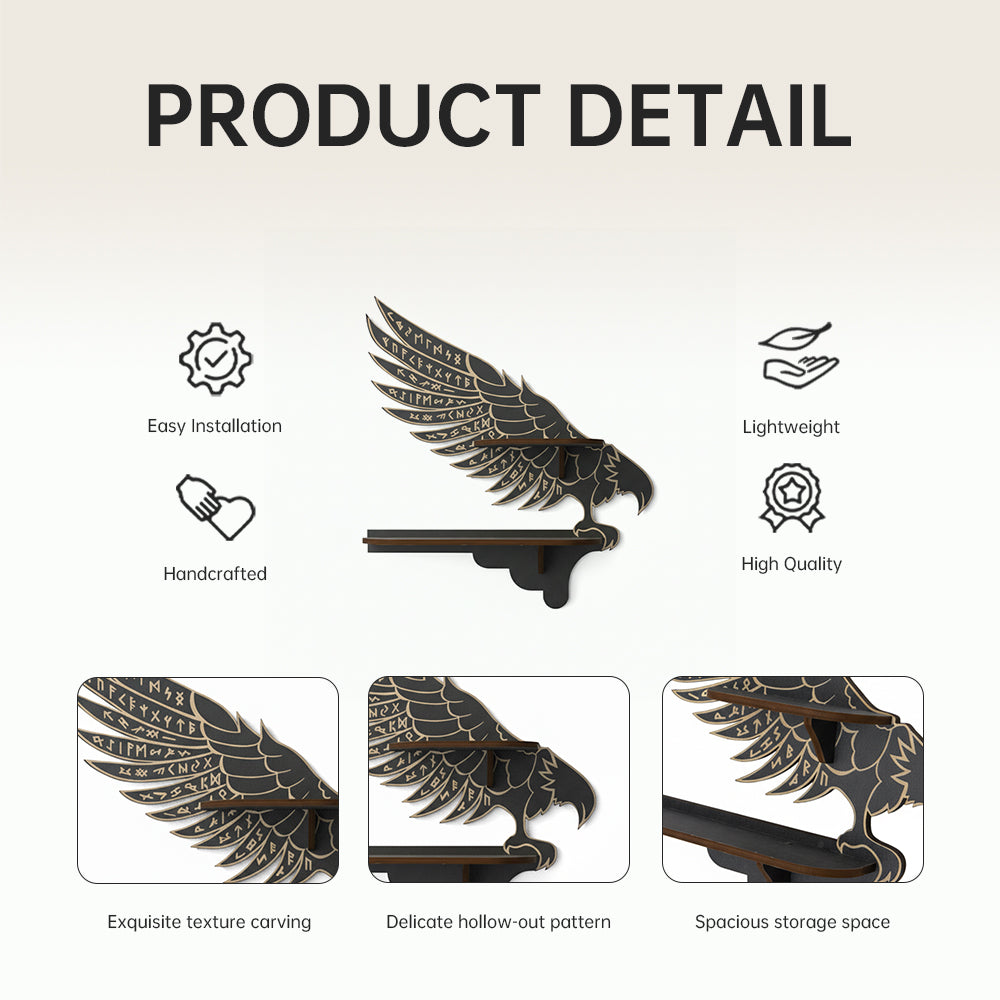 Griffin Floating Shelf - Gothic Halloween Hanging Shelf with Hooks for Wall Oddities and Curiosities - Black Spooky Goth Wall Decor for Kitchen and Home - Crystal Display Shelf for Stones