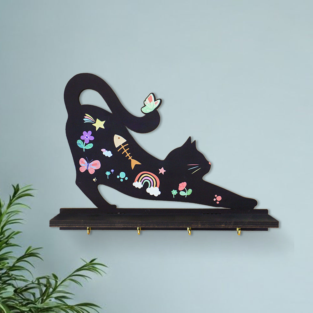 Wooden Floating Shelves for Wall, Cat Shape Wall Shelf Wall Decor Crystal Rock Gem Stone Display Shelf, Trinket Knick Knack Shelf