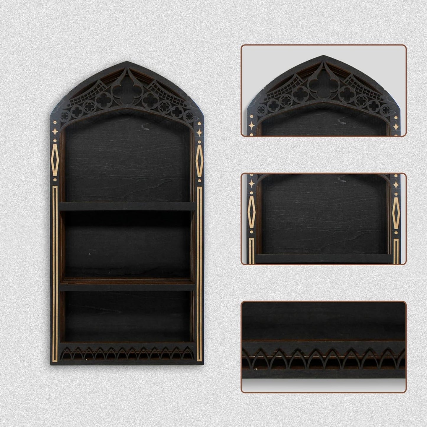 Gothic Crystal Shelf Display for Wall, Wooden Rock Gem Healing Stone Display Shelf Wall Mounted, Crystal Holder Trinket Organizer Knick Knack Shelf, Gothic Witchy Decor Gifts for Women - 2025 UPGRADED