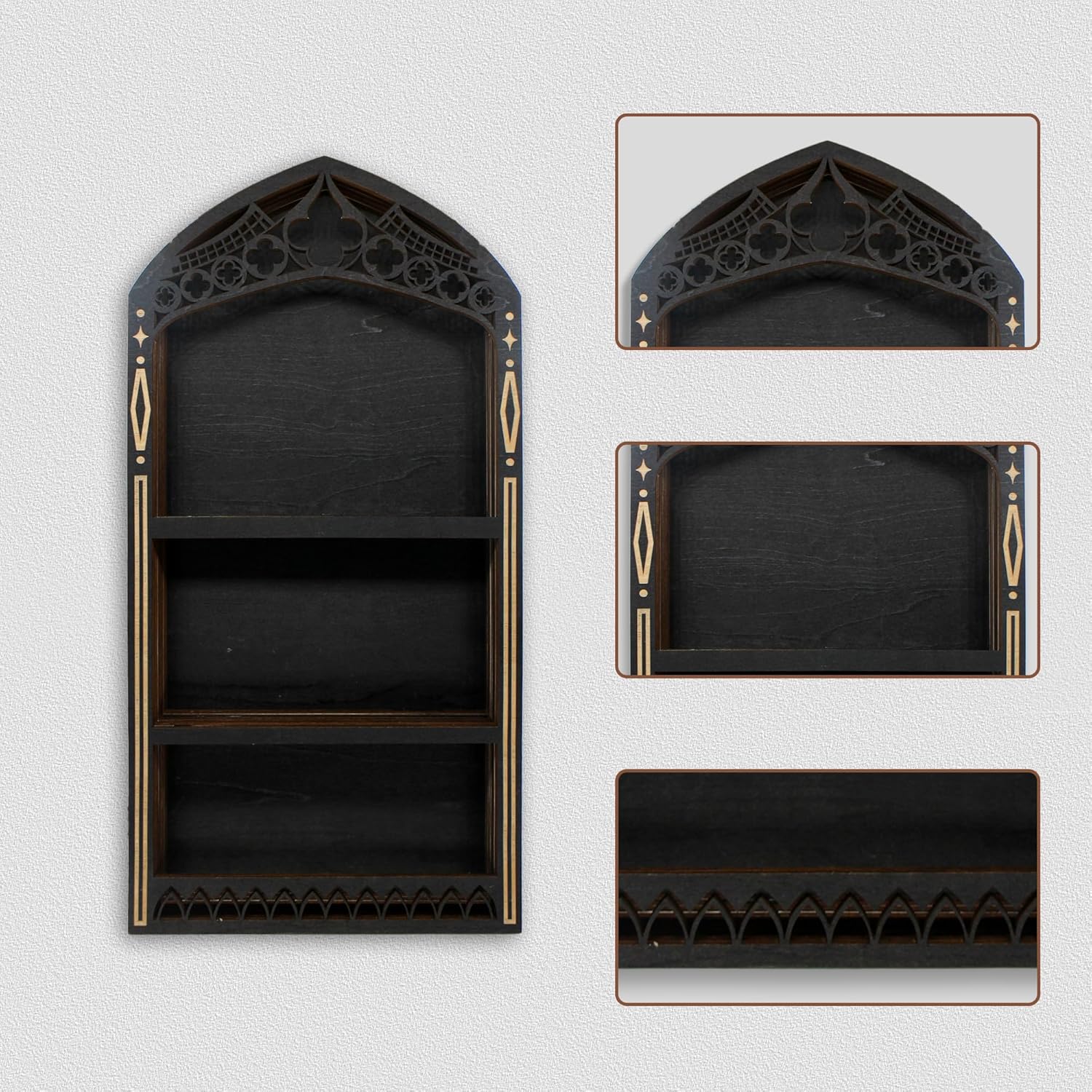 Gothic Crystal Shelf Display for Wall, Wooden Rock Gem Healing Stone Display Shelf Wall Mounted, Crystal Holder Trinket Organizer Knick Knack Shelf, Gothic Witchy Decor Gifts for Women - 2025 UPGRADED