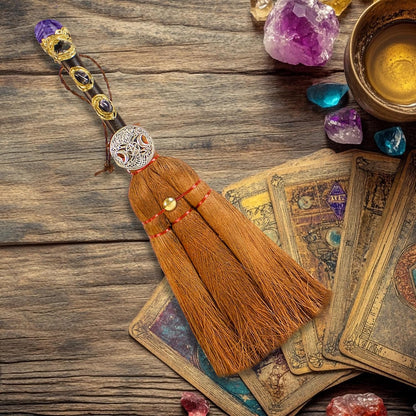 Witches Broom Wiccan Decor, Witch Natural Crystals Magic Broom, Wiccan Supplies and Tools, Besom Broom Witchcraft Supplies Wiccan Altar Pagan Altar Supplies, Halloween Present for Witches