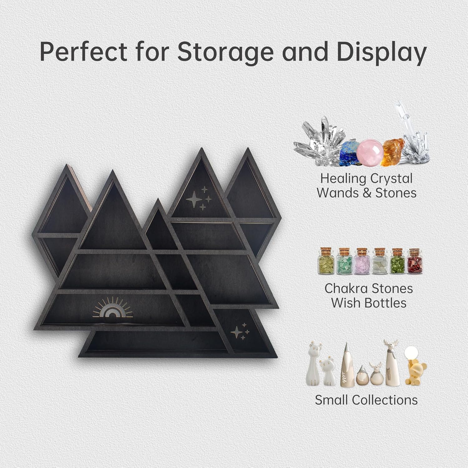 Triangle Mountain Crystal Shelf Display for Wall, Rock Gem Healing Stone Collections Display Shelf, Crystal Holder Trinket Organizer Knick Knack Shelf, Witchy Decor Gift for Women - 2025 UPGRADED