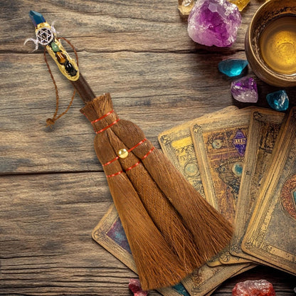 Witches Broom Wiccan Decor, Witch Natural Crystals Magic Broom, Wiccan Supplies and Tools, Besom Broom Witchcraft Supplies Wiccan Altar Pagan Altar Supplies, Halloween Present for Witches