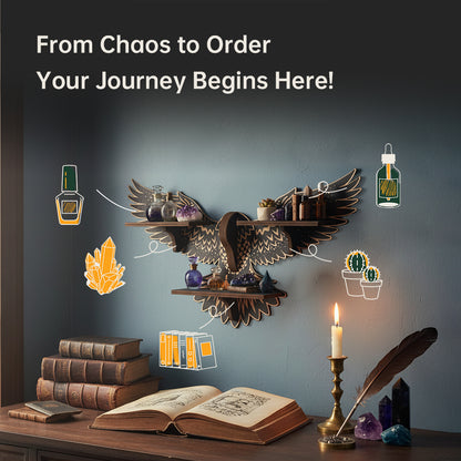 Griffin Floating Shelf - Gothic Halloween Hanging Shelf with Hooks for Wall Oddities and Curiosities - Black Spooky Goth Wall Decor for Kitchen and Home - Crystal Display Shelf for Stones