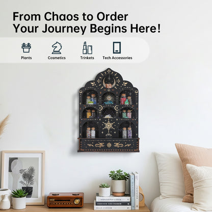 [Pedestals]1pc Wooden Wall Pedestals, Crystal Display Shelf For Living Room, Bedroom, Rock Gem Stone Desktop Storage Organizer, Essential Oil Holder Hanging Case, Meditation Art Spiritual Gift, Moon & Star Wall Decoration, Perfect Gift（副本）