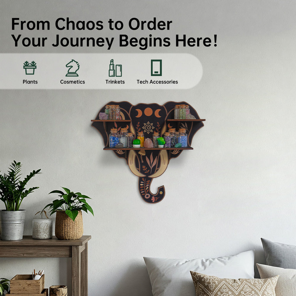 [Floating Shelf]1pc Wooden Wall Shelf, Crystal Display Shelf For Living Room, Bedroom, Rock Gem Stone Storage Organizer, Essential Oil Holder Hanging Case, Meditation Art Spiritual Gift, Wall Decoration, Perfect Gift