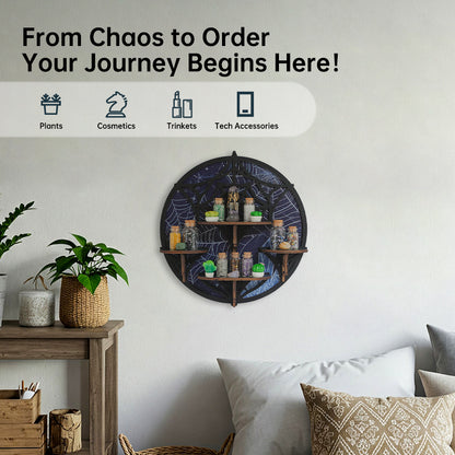 [Floating Shelf]1pc Wooden Wall Shelf, Halloween Decor, Spider Web Crystal Display Shelf For Living Room, Bedroom, Rock Gem Stone Desktop Storage Organizer, Essential Oil Holder Hanging Case, Meditation Art Spiritual Gift, Wall Decoration